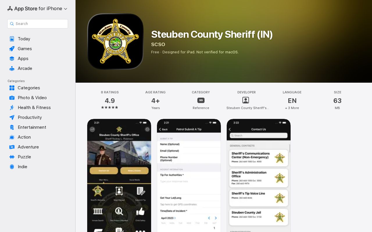 Steuben County Sheriff app public safety feature list