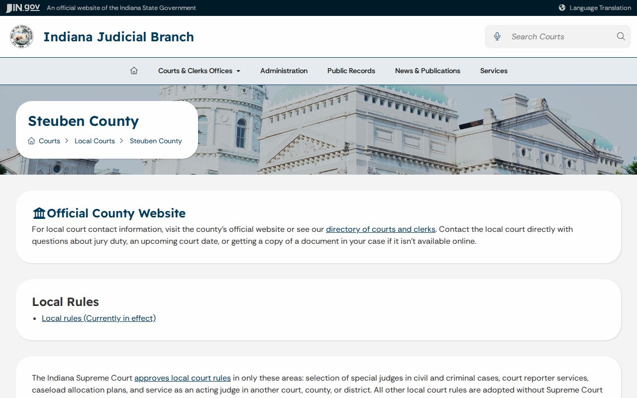 Indiana Judicial Branch Steuben County local court page